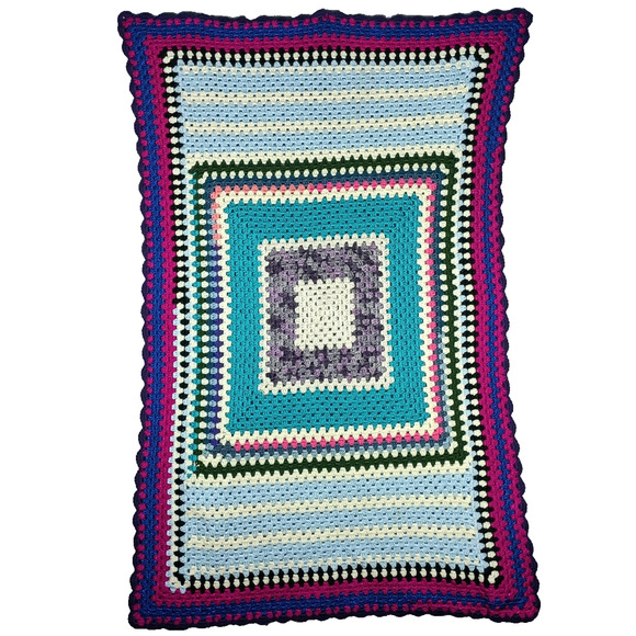 Handmade Crochet Granny Square Blanket 32x51 Throw Lap Afghan Soft Cozy Gift - Picture 1 of 7